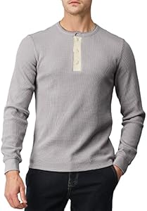 H2H Men's Casual Slim Fit Henley Cotton Shirts Long Sleeve Lightweight Waffle Fabric H2H