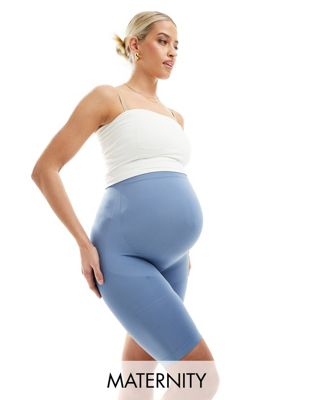 Mamalicious Maternity over the bump shapewear shorts in denim blue MAMALICIOUS