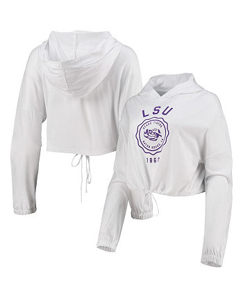 Women's White LSU Tigers Poppy Cinched Cropped Hoodie Long Sleeve T-shirt Summit Sportswear