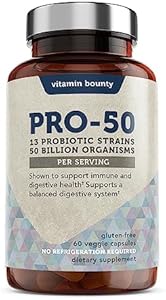 Vitamin Bounty Pro-50 Probiotic - 50 Billion Organisms and 13 Probiotic Strains That Promote Gut Health, Digestive Health Probiotic, Delayed Release Capsule with Prebiotic Greens - 60 Capsules (Капсулы) Vitamin Bounty