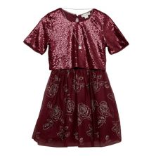 Girls 4-16 Knit Works Babydoll Dress with Short Sleeve Popover Top and Necklace Knit Works