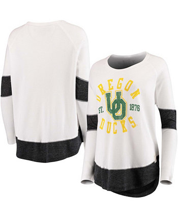 Женская белая контрастная футболка с длинным рукавом с регланом и регланом бойфренда Oregon Ducks Original Retro Brand