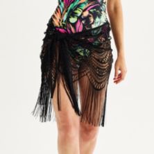 Women's Freshwater Fringed Sheer Lace Swim Cover-Up Pareo Skirt Freshwater