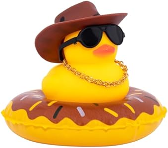 wonuu Car Rubber Duck, Yellow Duck Decoration Dashboard with Sun Hat Swim Ring Necklace Sunglasses for Car Dashboard Decorations Wonuu