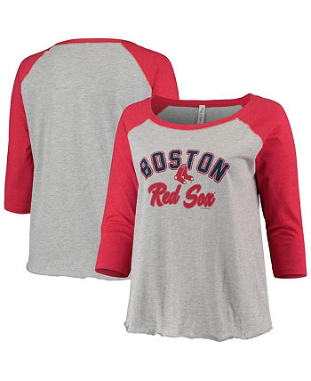 Женская футболка Heather Grey, Red Boston Red Sox Plus Size Baseball Raglan с рукавами 3/4 Soft As A Grape