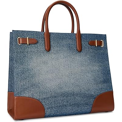 Leather-trim Denim Large Devyn Tote Bag LAUREN Ralph Lauren