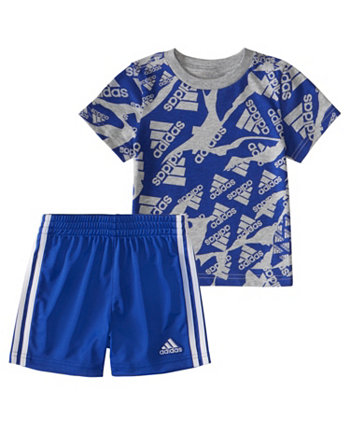 Футболка и шорты с короткими рукавами и принтом для маленьких мальчиков, комплект из 2 предметов Adidas