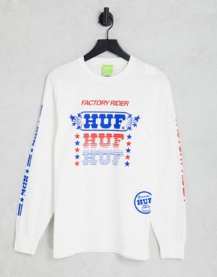 Белая футболка с длинным рукавом с принтом HUF factory rider HUF