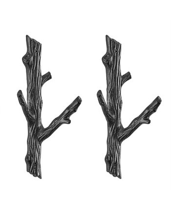 Набор двойных крючков для одежды из чугуна в виде ветки дерева, состоящий из 2 предметов, для настенного крепления Danya B