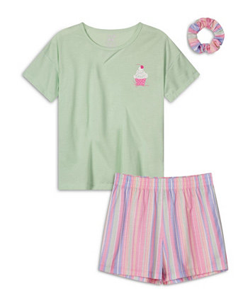 Пижамный комплект из мягкого трикотажа для больших девочек с резинкой для волос, 3 предмета Max & Olivia