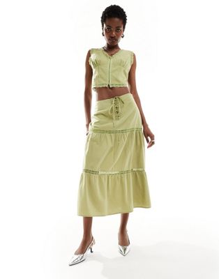 Bailey Rose corset waist prairie skirt in avocado - part of a set Bailey Rose