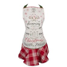 29.5&#34; Red and White Christmas Theme Printed Ruffle Apron with Side Pockets Contemporary Home Living