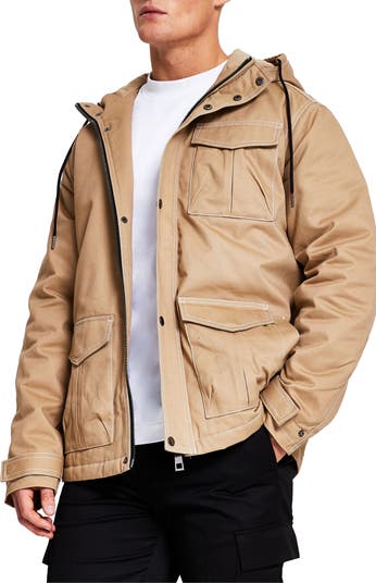 Topstitch Hooded Padded Cotton Parka RIVER ISLAND