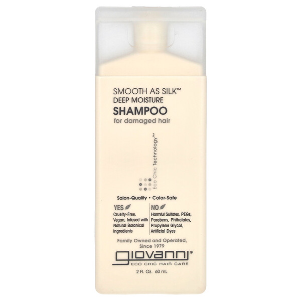 Smooth As Silk, Шампунь глубокого увлажнения для поврежденных волос, 2 жидких унции (60 мл) Giovanni