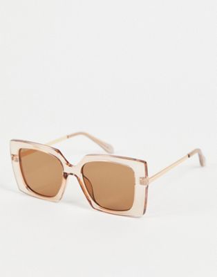 Прозрачно-розовые солнцезащитные очки в крупной квадратной оправе Jeepers Peepers с коричневыми линзами Jeepers Peepers