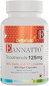 Eannatto Tocotrienols Deltagold Vitamin E Supplements Softgels (Мягкие капсулы), Tocopherol Free, Supports Immune Health, Non-GMO, Gluten Free & Antioxidant (125 MG 30 Softgels). WELLNESS EXTRACT