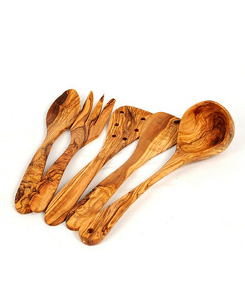 Набор из 5 деревянных кухонных принадлежностей, ложки, вилки и 2 лопаток-черпаков BELDINEST