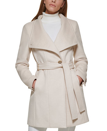 Пальто с запахом и асимметричным поясом Petite, созданное для Macy's Calvin Klein
