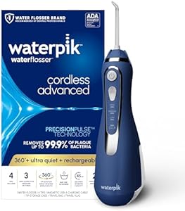 Waterpik Cordless Advanced 2.0 Water Flosser For Teeth, Gums, Braces, Dental Care With Travel Bag and 4 Tips, ADA Accepted, Rechargeable, Portable, and Waterproof, White WP-580, Packaging May Vary Waterpik