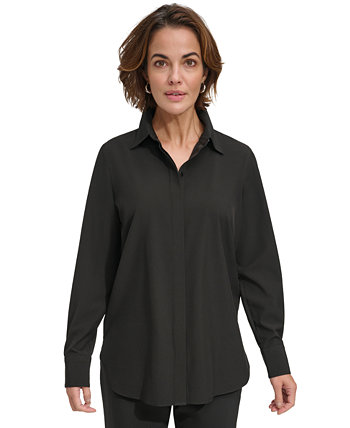 Женская однотонная рубашка с длинными рукавами и закрытой планкой DKNY