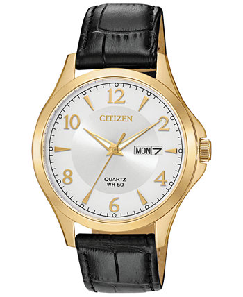 Мужские кварцево-коричневые часы с кожаным ремешком 41мм Citizen