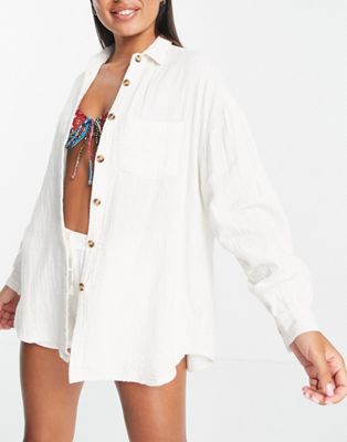 Белая фактурная пляжная рубашка оверсайз Iisla & Bird Exclusive - часть комплекта Iisla & Bird