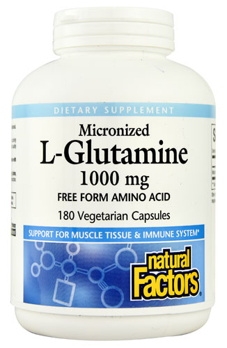 Natural Factors Микронизированный L-глютамин -- 1000 мг -- 180 вегетарианских капсул Natural Factors