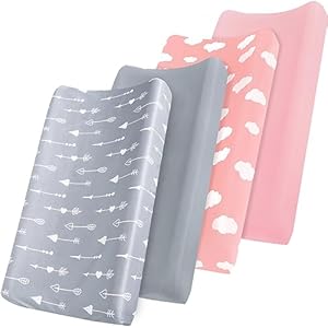 Changing Pad Cover, Diaper Changing Pad Covers 4 Pack, Fitted Baby Changing Table Sheets for 32''×16'' Change Table Pad, Cradle & Bassinet Sheets for Boys & Girls, Soft & Breathable Biloban