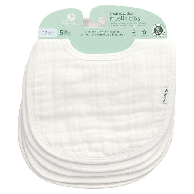 green sprouts Muslin Bibs made from Organic Cotton (5pk) Green sprouts