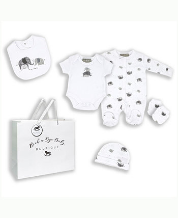 Подарок Layette Family Elephant для мальчиков и девочек в сетчатом мешке, набор из 5 предметов Rock-A-Bye Baby Boutique