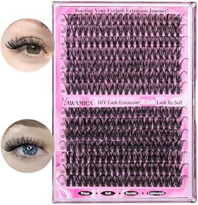 Yawamica Fluffy Cluster Eyelash Extensions 10-16mm Wispy Lash Clusters Thick 100D Volume Individual Lashes D Curl Eyelash Clusters 240pcs DIY Lash Extension at Home for Beginners Yawamica