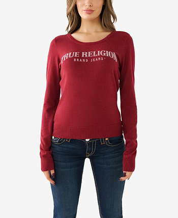Женский приталенный свитер с кристаллами и подковой True Religion