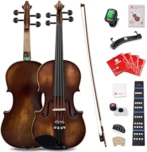 Vangoa Violin 1/2 Size Set Fiddle, Handcrafted Half Size Starter Acoustic Violins Kit with Solid Wood Side Board, Lightweight Hard Case for Beginners Learners, Children, Kids, Adults, Right Handed Vangoa