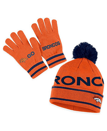 Женская оранжевая вязаная шапка Denver Broncos с двумя жаккардовыми манжетами, помпоном и перчатками WEAR by Erin Andrews