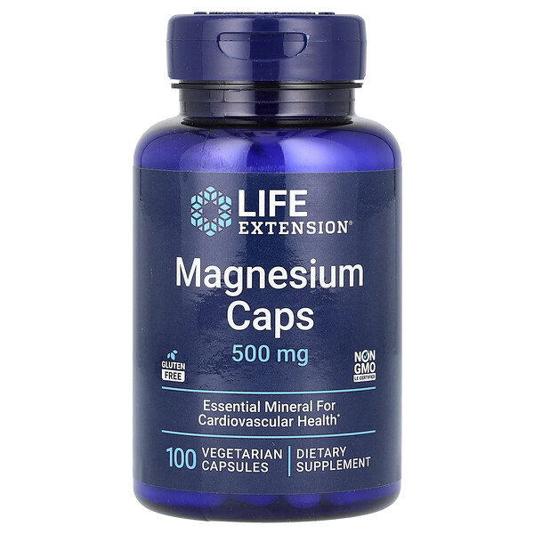 Капсулы с магнием, 500 мг, 100 вегетарианских капсул Life Extension