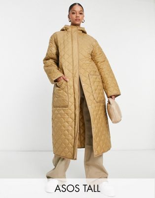 Длинное стеганое пальто светло-коричневого цвета ASOS DESIGN Tall ASOS Tall