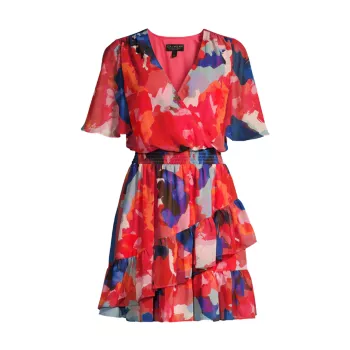 Многоярусное мини-платье с абстрактным цветочным принтом Laundry by Shelli Segal