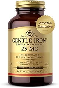 Solgar Gentle Iron 25mg, 90 Vegetable Capsules (Растительные капсулы) - Energy, Normal Red Blood Cell Production - Gentle on the Stomach - Non-GMO, Vegan, Gluten Free, Dairy Free, Kosher, Halal - 90 Servings (Порции) Solgar