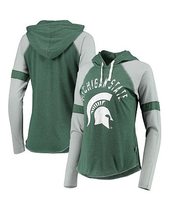 Женская зелено-серая футболка с длинным рукавом с капюшоном и регланом Michigan State Spartans Yard Line Touch