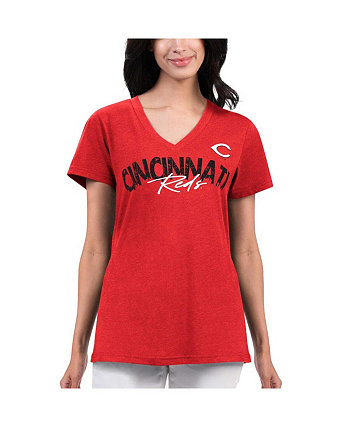 Женская красная рваная футболка Cincinnati Reds Key Move с v-образным вырезом G-III
