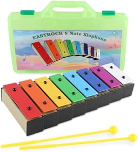 EASTROCK 8 Notes Xylophone with Green Case Glockenspiel Metal Keys 8 Notes Colorful Resonator Bells Orff Music Instrument for Percussion Instrument EASTROCK