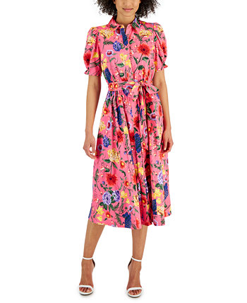 Женское атласное платье-рубашка с цветочным принтом Anne Klein