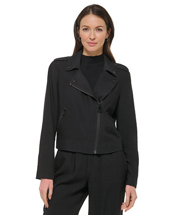 Женская жатая асимметричная байкерская куртка с молнией спереди DKNY
