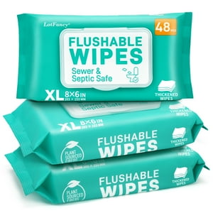 LotFancy Extra Large Flushable Wet Wipes, Thickened Butt Wipes, 3 Packs x 48 Ct, 144 Total Wipes LotFancy