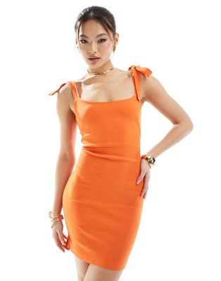 Оранжевое платье мини без рукавов с бантом и бантом Vesper Vesper