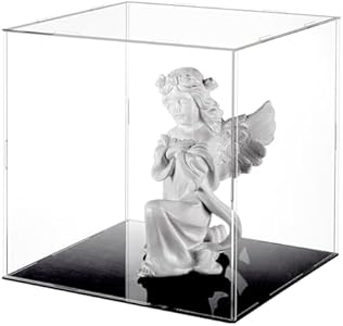 FINGERINSPIRE Clear Acrylic Display Case with Black Base & 4 Pcs Rubber Rings 10x10x10 Inch Cube Clear Self-Assembly Acrylic Box Dustproof Protection Showcase for Action Figures Collectibles Toys Fingerinspire