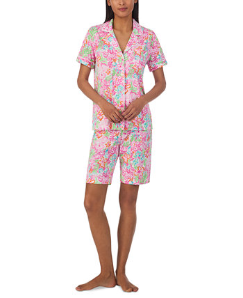 Women's 2-Pc. Short-Sleeve Notch-Collar Bermuda Pajama Set LAUREN Ralph Lauren