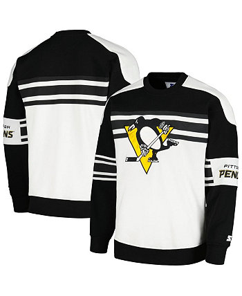 Мужской белый флисовый пуловер с круглым вырезом Pittsburgh Penguins Defense толстовка Starter