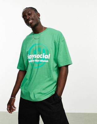 Зеленая футболка оверсайз с принтом логотипа спереди ASOS Daysocial ASOS DESIGN