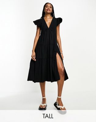 Черное платье миди с оборками и рукавами Vero Moda Tall VERO MODA